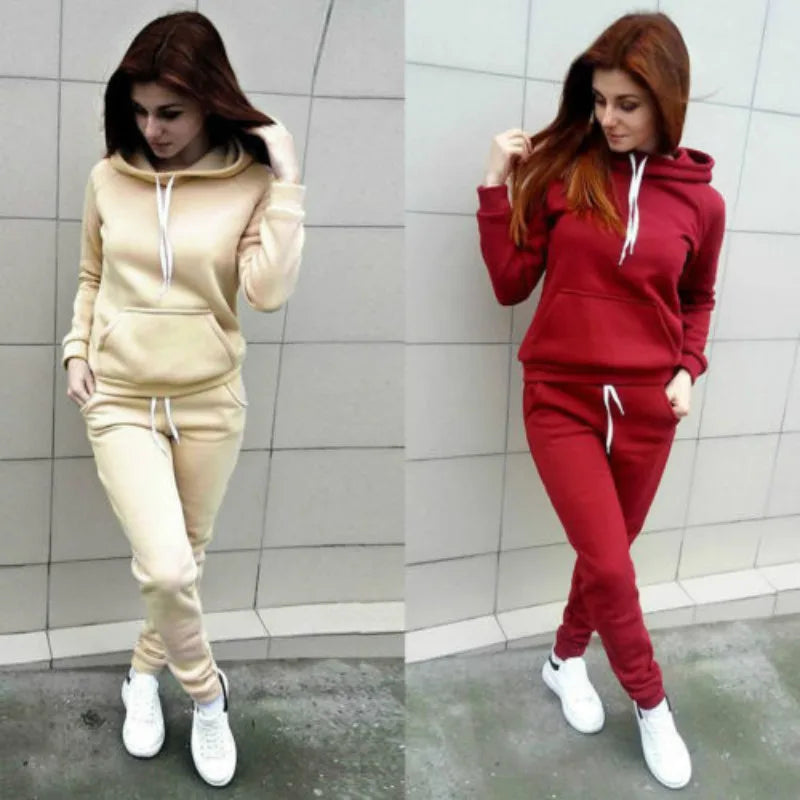 Solid Women Tracksuit Casual Hoodies Sweatshirt Pant Set Lounge Wear Sport Suit 2PCS Autumn Winter Clothes - Matrix Studios
