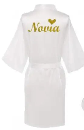 3pc set of glitter gold novia robe bride slippers bridal sash foil writing Espanol spanish kimono la novia women pajamas robe - Matrix-studios.com