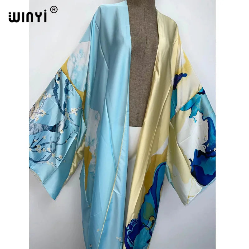 Kimonos verano Women sukienka Print Long Sleeve Cardigan Female Blouse Loose Casual beach Cover Up boho dress party kaftan - Matrix Studios