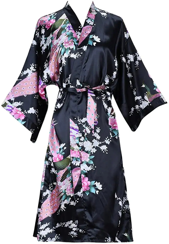 Silk Satin Wedding Bride Bridesmaid Robe Floral Bathrobe Short Kimono Robe Night Robe Bath Robe Fashion Dressing Gown For Women - Matrix-studios.com