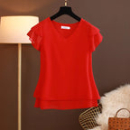 2026 New Summer Women Blouse Loose V-Neck Chiffon Shirt Female Short Sleeve Blouse Oversized Shirts womens tops and blouses Top - Matrix-studios.com