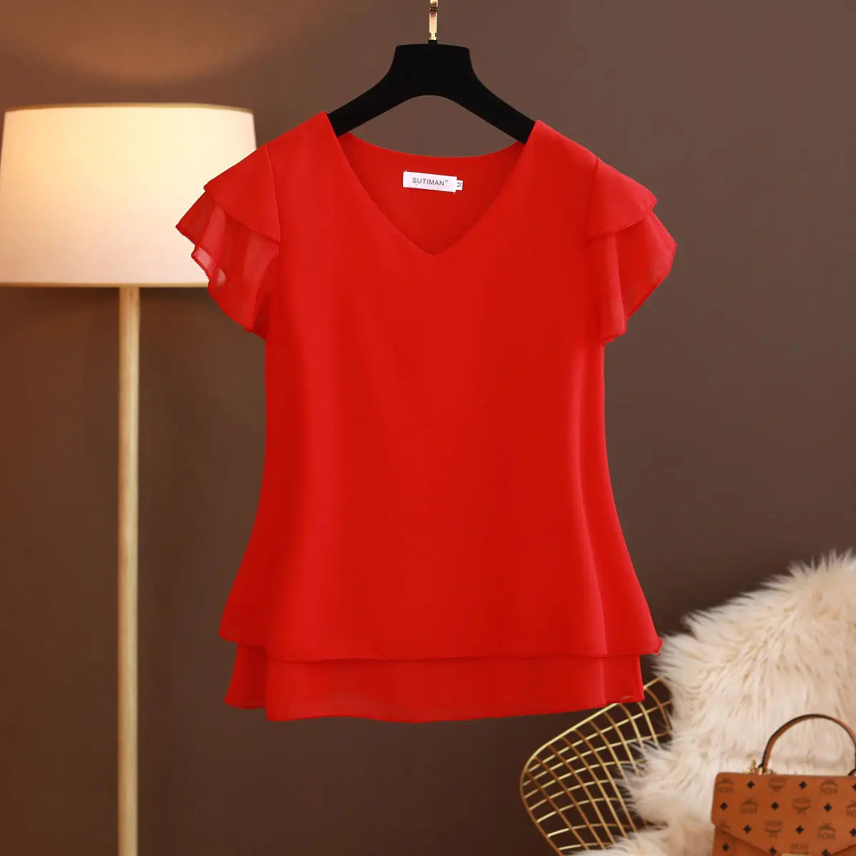 2026 New Summer Women Blouse Loose V-Neck Chiffon Shirt Female Short Sleeve Blouse Oversized Shirts womens tops and blouses Top - Matrix-studios.com
