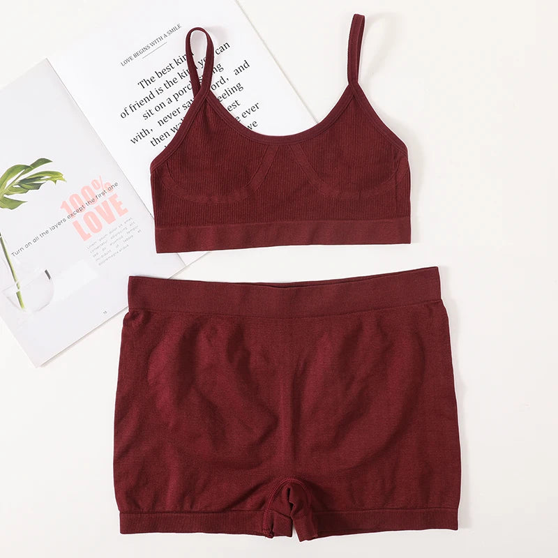 Women Seamless Bra And Panties Set Female Sport V-neck Unlined Bra High Rise Shorts Stretchy Underwear Sexy Lingerie Set - Matrix-studios.com