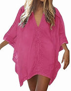 Sexy Beach Cover Up Women Bikini Pocket Swimsuit Cover Up Hollow Out T-shirt White Bathing Suit Cover-Ups Tunics Beachwear Robe - Matrix Studios
