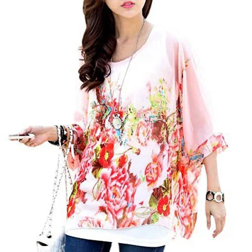 Summer Blouse Shirt 2021 New Fashion Women Casual Chiffon Blouses Tops Plus Size 4XL 5XL 6XL Batwing Sleeve Women's Shirts - Matrix-studios.com