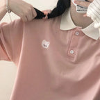 Bear Embroidery Preppy Style Polo Shirts Female T Shirt Short Sleeve Summer Women Tshirt Cotton Cute Tee Loose Oversized Teens - Matrix-studios.com