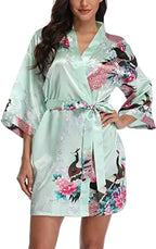 Satin Silk Women Wedding Bridemaid Robe Sexy Crane Print Bathrobe Short Long Kimono Night Gown Robe Fashion Dressing Gown Female - Matrix-studios.com