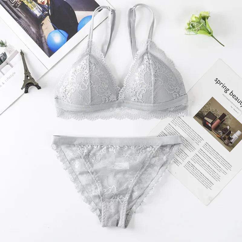 Women Lace Bra And Briefs Set Backless Bralette Solid Color Underwear Wireless Lace Bra Top Sexy Lingerie Set Female Intimates - Matrix-studios.com