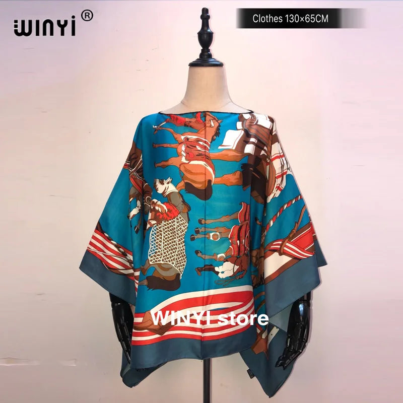 Fashion европейская одежда For Women Popular Thailand Summer Bohemian Printed Batwing Sleeve Silk kaftan Blouse For Night Party - Matrix Studios