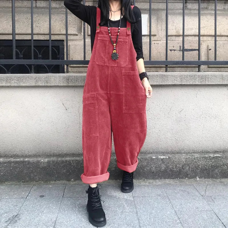 Corduroy Overalls Women's Summer Bib Jumpsuits ZANZEA 2026 Casual Suspender Harem Pants Female Solid Rompers Femme Oversize - Matrix Studios