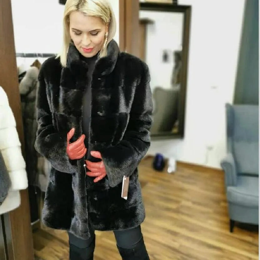 Oversized Mink Fur Coat for Women, Natural Fur Coat, Thick Long Leather Jacket for Ladies, Detachable, Winter, New, 2023 - Matrix Studios
