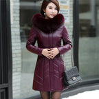 L-8XL Women Leather Coat Winter 2026 Fashion Mother Jacket Thicken Warm Outerwear Fur Collar Hooded Sheepskin Overcoat Female - Matrix Studios