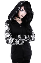 Fashion Trend Women's Punk Black Hoodie Moon Print Long-sleeved Sweater - Matrix Studios
