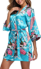 Satin Silk Women Wedding Bridemaid Robe Sexy Crane Print Bathrobe Short Long Kimono Night Gown Robe Fashion Dressing Gown Female - Matrix-studios.com