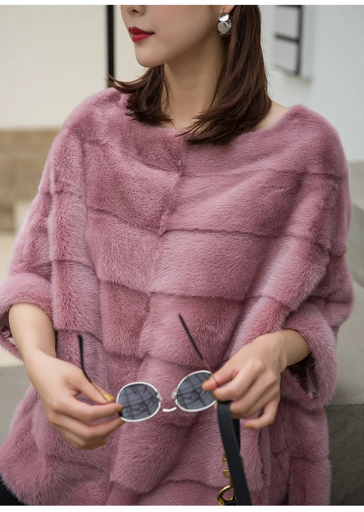 Real Mink Fur Coat Women Winter Natural Fur Coat Long Female Genuine Leather Mink Coats Cape Shawl Mink Coat - Matrix Studios