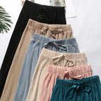 2025 Women's Pleated Loose Ice Silk Korean Casual Cropped Pants Wide Leg Trouse Home Classic Sports Wear Girls Clothes Black Top - Matrix-studios.com