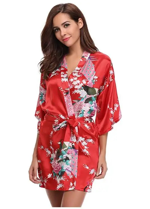 Brand Purple Female Printed Floral Kimono Dress Gown Chinese Style Silk Satin Robe Nightgown Flower S M L XL XXL XXXL - Matrix-studios.com