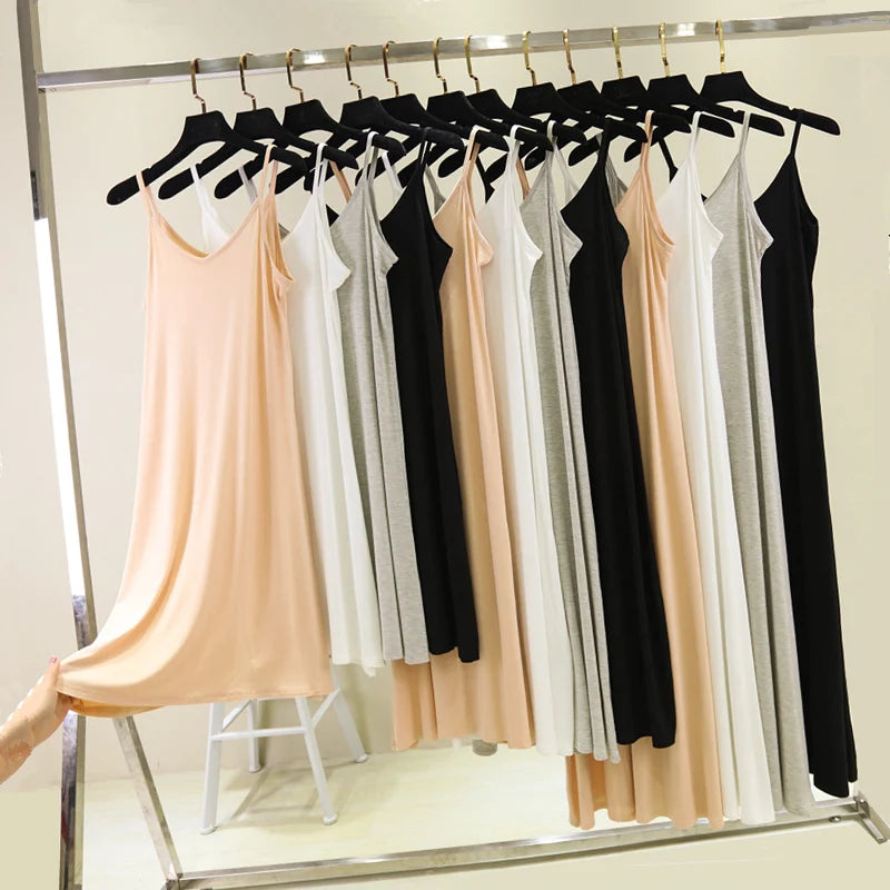 Spring Summer 2026 Woman Tank Dress Casual Modal Sexy Camisole Elastic Female Home Beach Dresses O-Neck Camis Sexy Dress - Matrix-studios.com