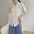 Women Summer Chiffon Blouse Elegant Short Sleeve V Neck Loose Shirt Casual Solid Korean Chic Simple Tops Female Tunic Blusas - Matrix-studios.com