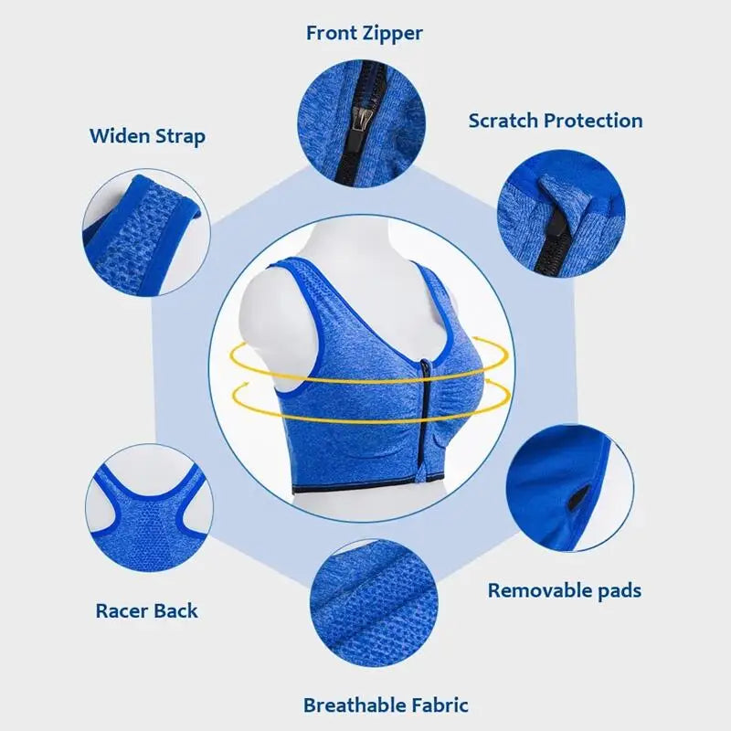 Women's Front Zipper Sports Bra Seamless Shockproof Breathable Fitness Brassiere No Underwire Running Bralette - Matrix Studios