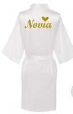3pc set of glitter gold novia robe bride slippers bridal sash foil writing Espanol spanish kimono la novia women pajamas robe - Matrix-studios.com