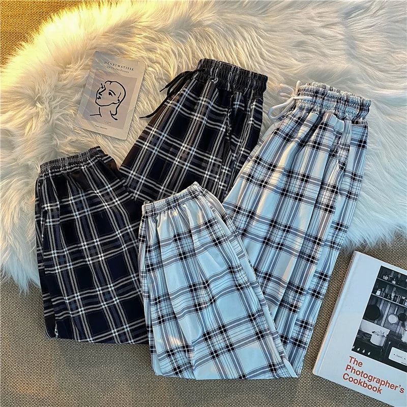 Pants Women New Bunch of feet Fashion Loose Black Plaid Summer Harajuku Students Streetwear Harem Long Trousers Womens Chic - Matrix-studios.com