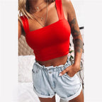 Square Neck Sleeveless Summer Crop Top White Women Black Casual Basic T Shirt Off Shoulder Cami Sexy Backless Tank Top - Matrix-studios.com