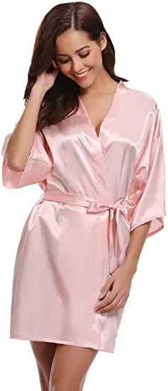 Green Nightgown Solid Color Kimono Lady Elegant Bathrobe Satin Homewear Wedding Bridal Gift Sleepwear Sexy Intimate Lingerie - Matrix-studios.com