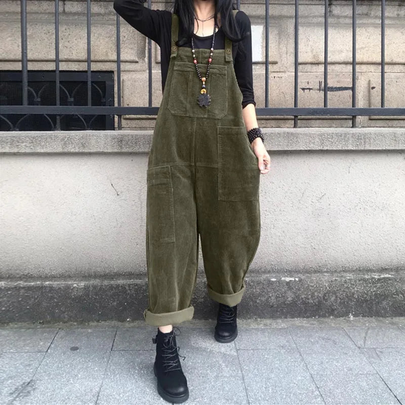 Corduroy Overalls Women's Summer Bib Jumpsuits ZANZEA 2026 Casual Suspender Harem Pants Female Solid Rompers Femme Oversize - Matrix Studios