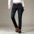 Autumn Classic Men's Fitted Stretch Jeans Business Casual Cotton Denim Straight Leg Pants Male Black Blue Trousers - Matrix Studios