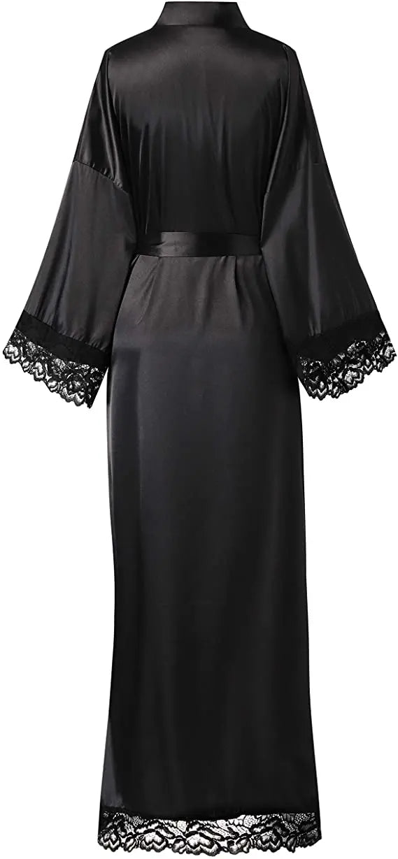 2019 New Silk Satin Lace Robes Bridesmaid Bride Robes Wedding Long Robe Bathrobe Womens Robe Lingerie Robe - Matrix-studios.com