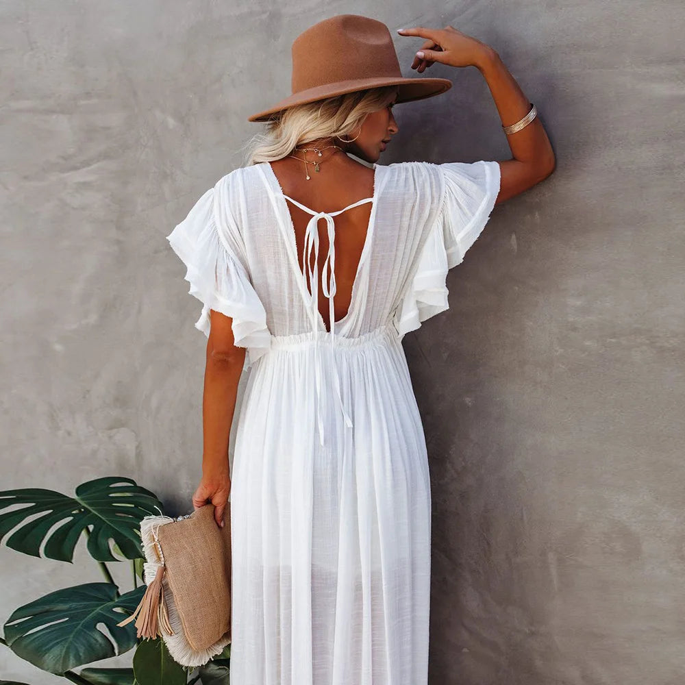 Leaves Print Bikini Beach Cover up Tunics for Beach Long Kaftan Bikini Cover up Robe de Plage Sarong Beach Swimsuit cover-ups - Matrix Studios