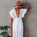 Leaves Print Bikini Beach Cover up Tunics for Beach Long Kaftan Bikini Cover up Robe de Plage Sarong Beach Swimsuit cover-ups - Matrix Studios