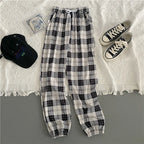 Pants Women New Bunch of feet Fashion Loose Black Plaid Summer Harajuku Students Streetwear Harem Long Trousers Womens Chic - Matrix-studios.com