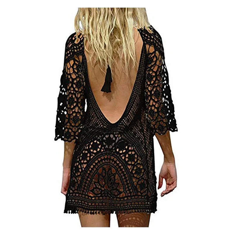Sexy Women’s Bathing Suit Cover Up Crochet Lace Bikini Bathing Suit Swimsuit Smock Knitting Swimwear Mesh Beach Dress Tunic Robe - Matrix Studios