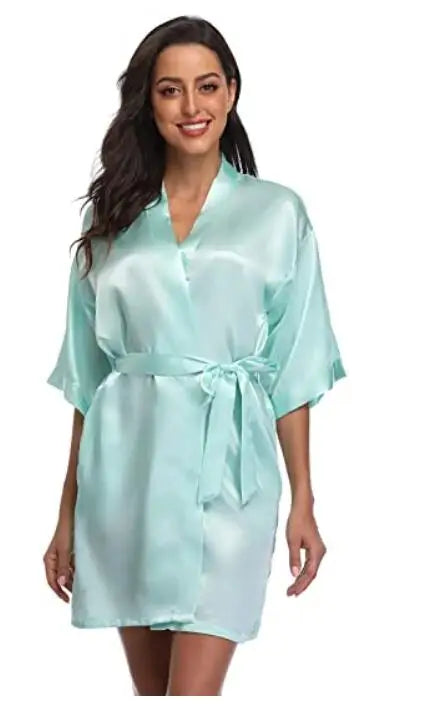 Green Nightgown Solid Color Kimono Lady Elegant Bathrobe Satin Homewear Wedding Bridal Gift Sleepwear Sexy Intimate Lingerie - Matrix-studios.com