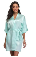 Green Nightgown Solid Color Kimono Lady Elegant Bathrobe Satin Homewear Wedding Bridal Gift Sleepwear Sexy Intimate Lingerie - Matrix-studios.com