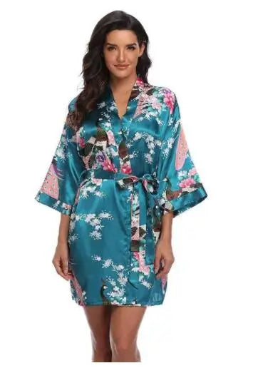 Sexy Print Kimono Gown Satin Women Bathrobe Bridal Wedding Gift Silky Sleepwear Nightdress Oversize 3XL Nightgown Homewear - Matrix-studios.com