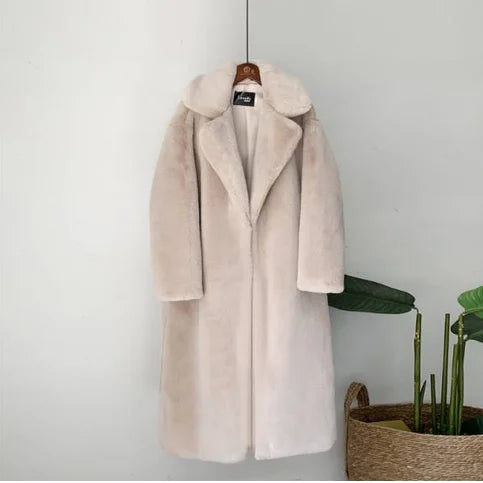 Winter Women High Quality Faux Rabbit Fur Coat Luxury Long Fur Coat Loose Lapel OverCoat Thick Warm Plus Size Female Plush Coats - Matrix Studios