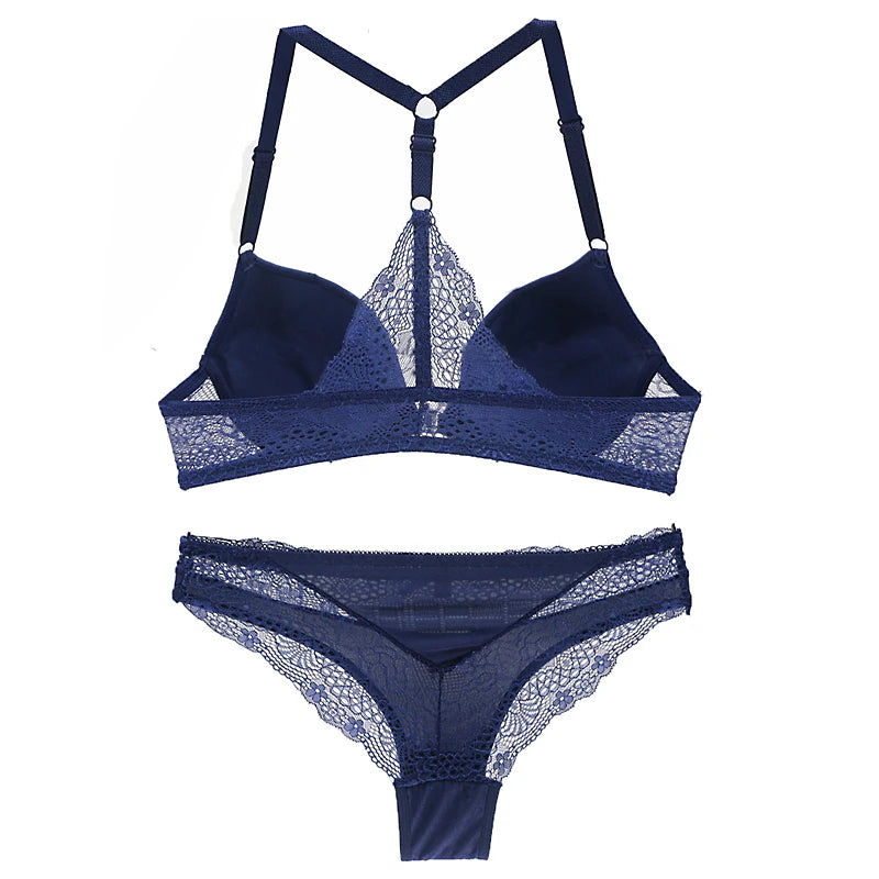2022 New Sexy Halter Deep V Push Up Bras Set Solid Smooth Bow Decorative Women Underwear AB Cup Girls Lingerie - Matrix-studios.com