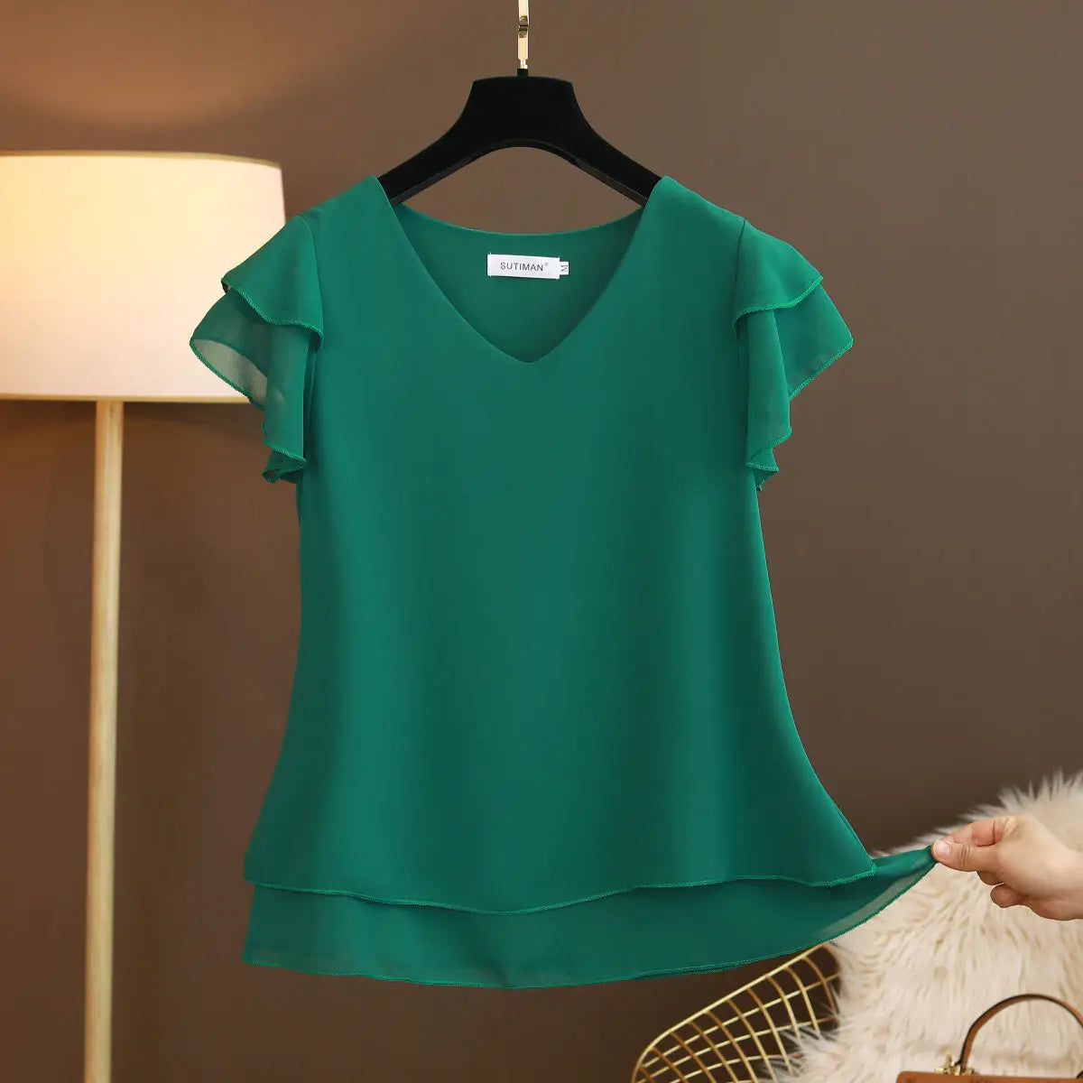 2026 New Summer Women Blouse Loose V-Neck Chiffon Shirt Female Short Sleeve Blouse Oversized Shirts womens tops and blouses Top - Matrix-studios.com