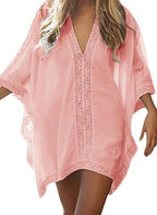 Sexy Beach Cover Up Women Bikini Pocket Swimsuit Cover Up Hollow Out T-shirt White Bathing Suit Cover-Ups Tunics Beachwear Robe - Matrix Studios