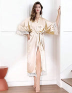 2019 New Silk Satin Lace Robes Bridesmaid Bride Robes Wedding Long Robe Bathrobe Womens Robe Lingerie Robe - Matrix-studios.com