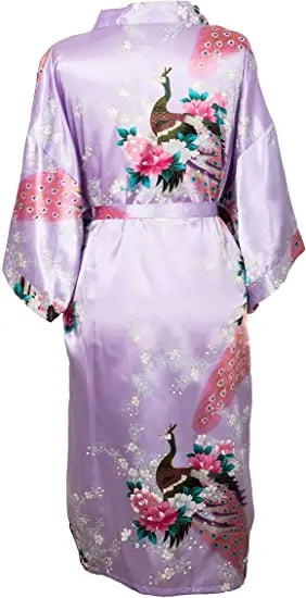 Satin Silk Women Wedding Bridemaid Robe Sexy Crane Print Bathrobe Short Long Kimono Night Gown Robe Fashion Dressing Gown Female - Matrix-studios.com