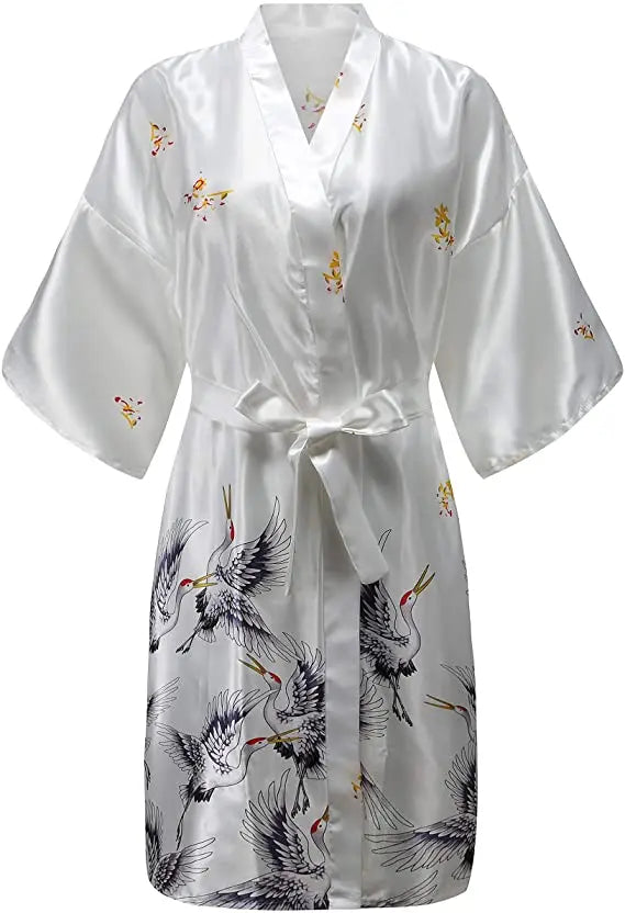 Silk Satin Wedding Bride Bridesmaid Robe Floral Bathrobe Short Kimono Robe Night Robe Bath Robe Fashion Dressing Gown For Women - Matrix-studios.com