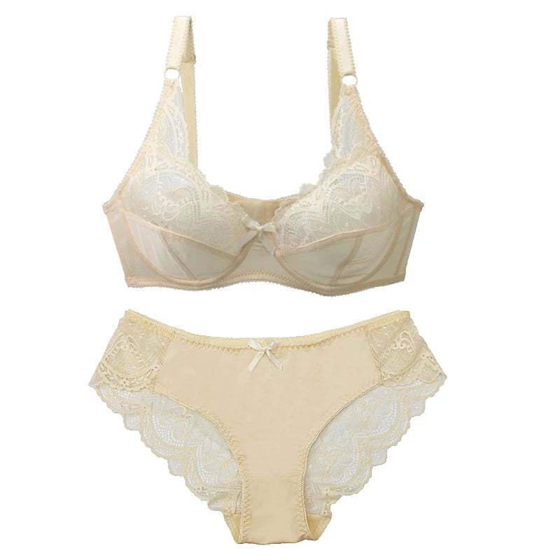 Sexy Lace Plus Size Female Lingerie Transparent Thin Thick BCDE Cup Bra Sets Breathable Women Underwear Panties Briefs - Matrix-studios.com