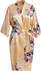 Satin Silk Women Wedding Bridemaid Robe Sexy Crane Print Bathrobe Short Long Kimono Night Gown Robe Fashion Dressing Gown Female - Matrix-studios.com