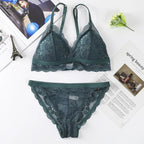 Women Lace Bra And Briefs Set Backless Bralette Solid Color Underwear Wireless Lace Bra Top Sexy Lingerie Set Female Intimates - Matrix-studios.com