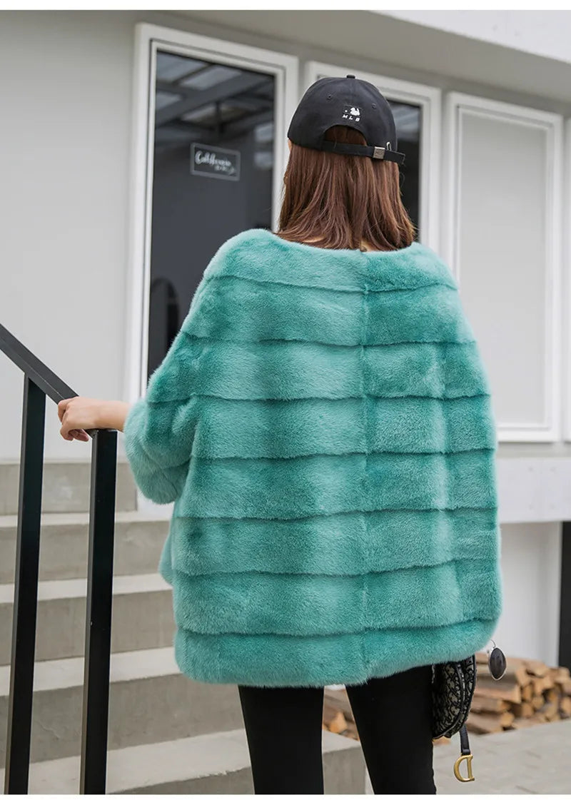Real Mink Fur Coat Women Winter Natural Fur Coat Long Female Genuine Leather Mink Coats Cape Shawl Mink Coat - Matrix Studios