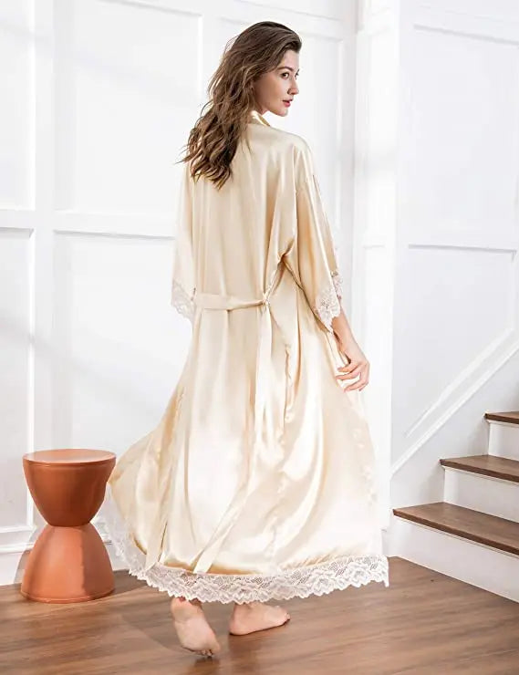 2019 New Silk Satin Lace Robes Bridesmaid Bride Robes Wedding Long Robe Bathrobe Womens Robe Lingerie Robe - Matrix-studios.com